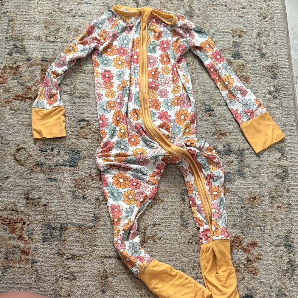 Floral Kids One Piece with Yellow Accents